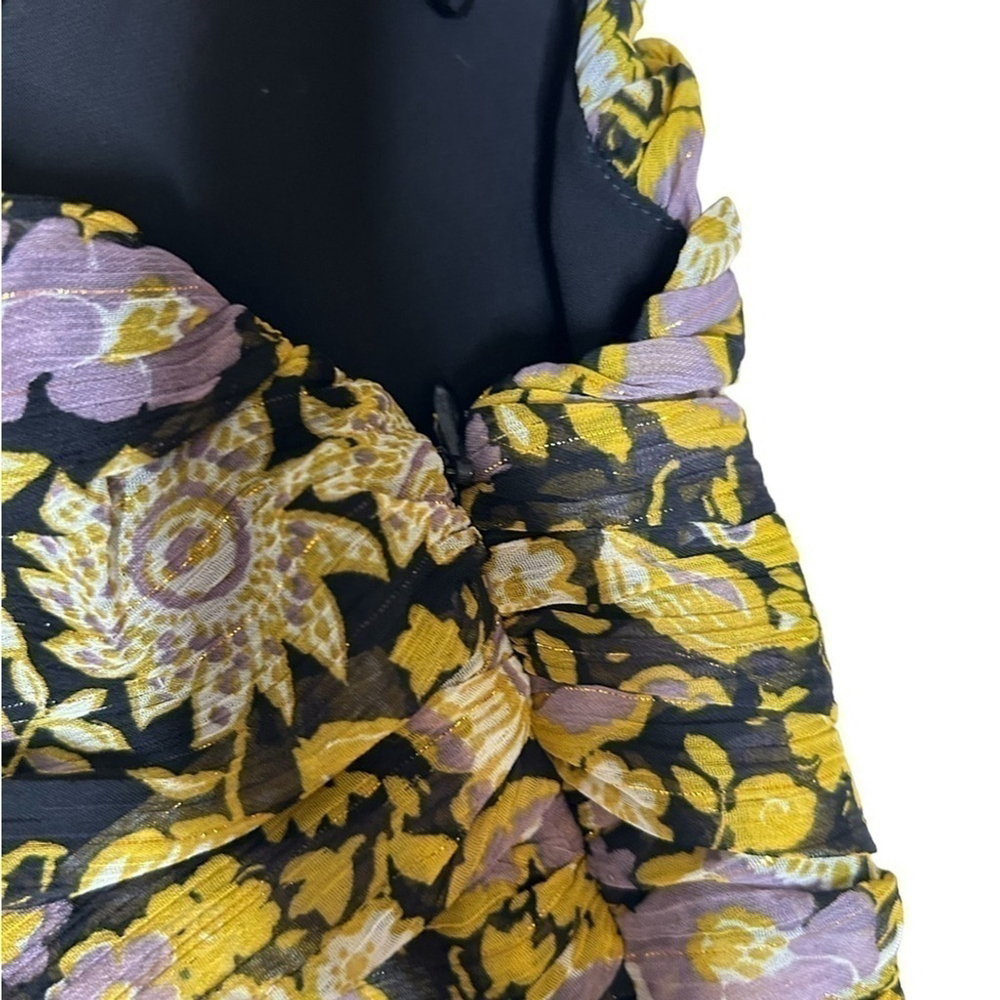 Zara Floral One Shoulder Pleated Metallic Mini Dress Party Event Size Medium - Picture 9 of 13